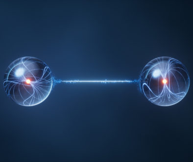 Physics quantum and quantum entanglement, 3d rendering.